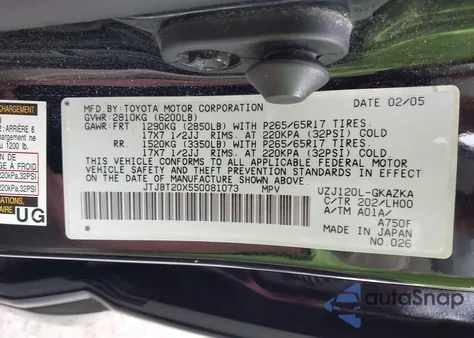 2005 Lexus Gx 470 z USA, uszkodzony, nr VIN JTJBT20X550081073